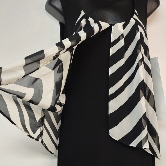 Connected Apparel Black White Striped Full-length Overlay Dress Size 6 NWT - Picture 6 of 10